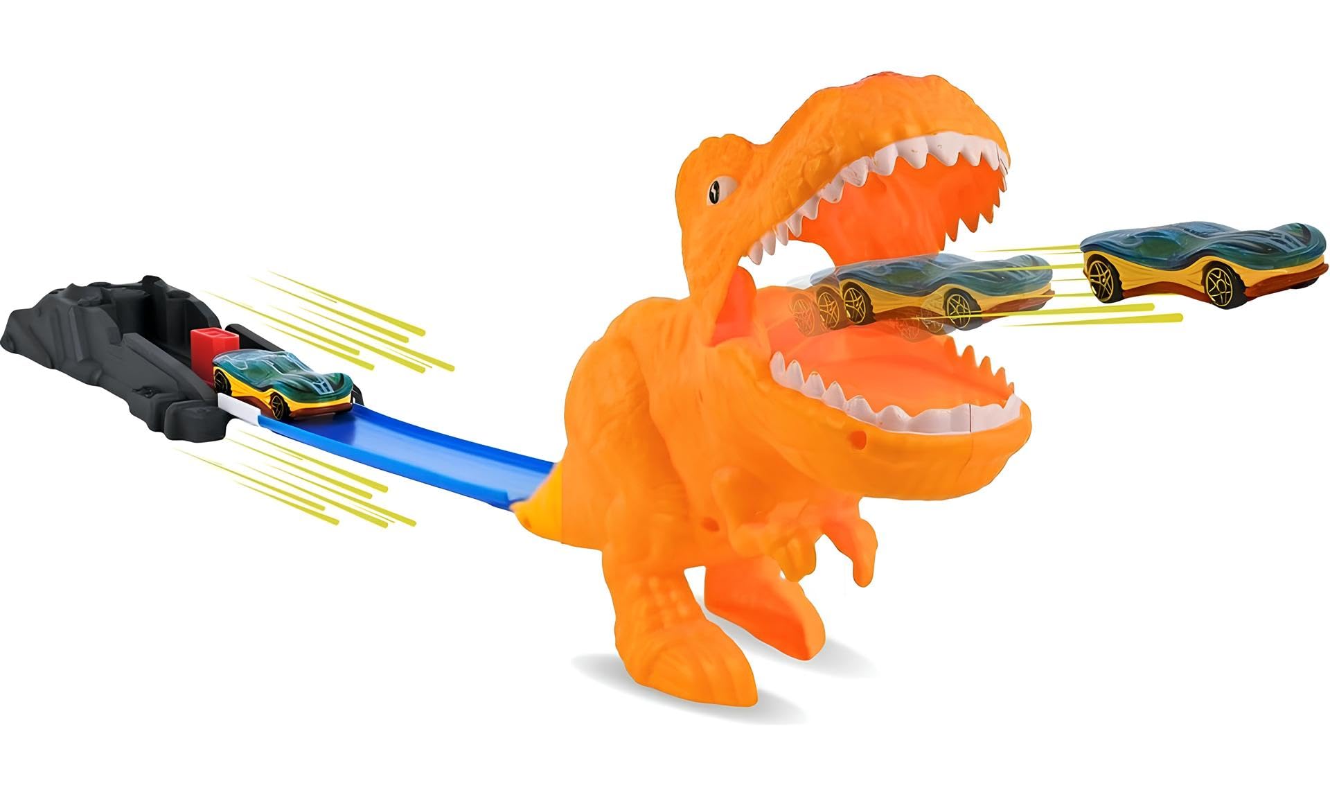 Tyrannosaurus T-Rex Acrobatic Dinosaur Track with Launcher and Metal Car Track Cars Flexible Death Jump Track Dual Function Challenge the Dinosaur Jurassic Loop Track - Image 4
