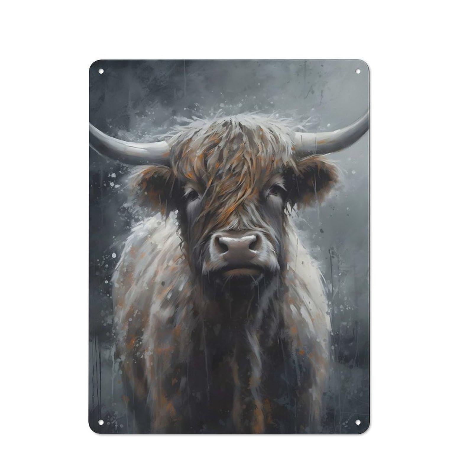 Junmoney Charcoal Highland Cow For Dining Room Or Kitchen, Vintage Metal Sign 40X30cm, Gift For Dining Room Decor Fans During The Christmas Season