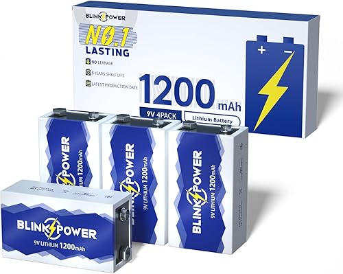 Paquete de 4 baterías de litio de 9 V, batería de 9 voltios de 1200 mAh, batería de 9 V de larga duración para detectores, no recargable
