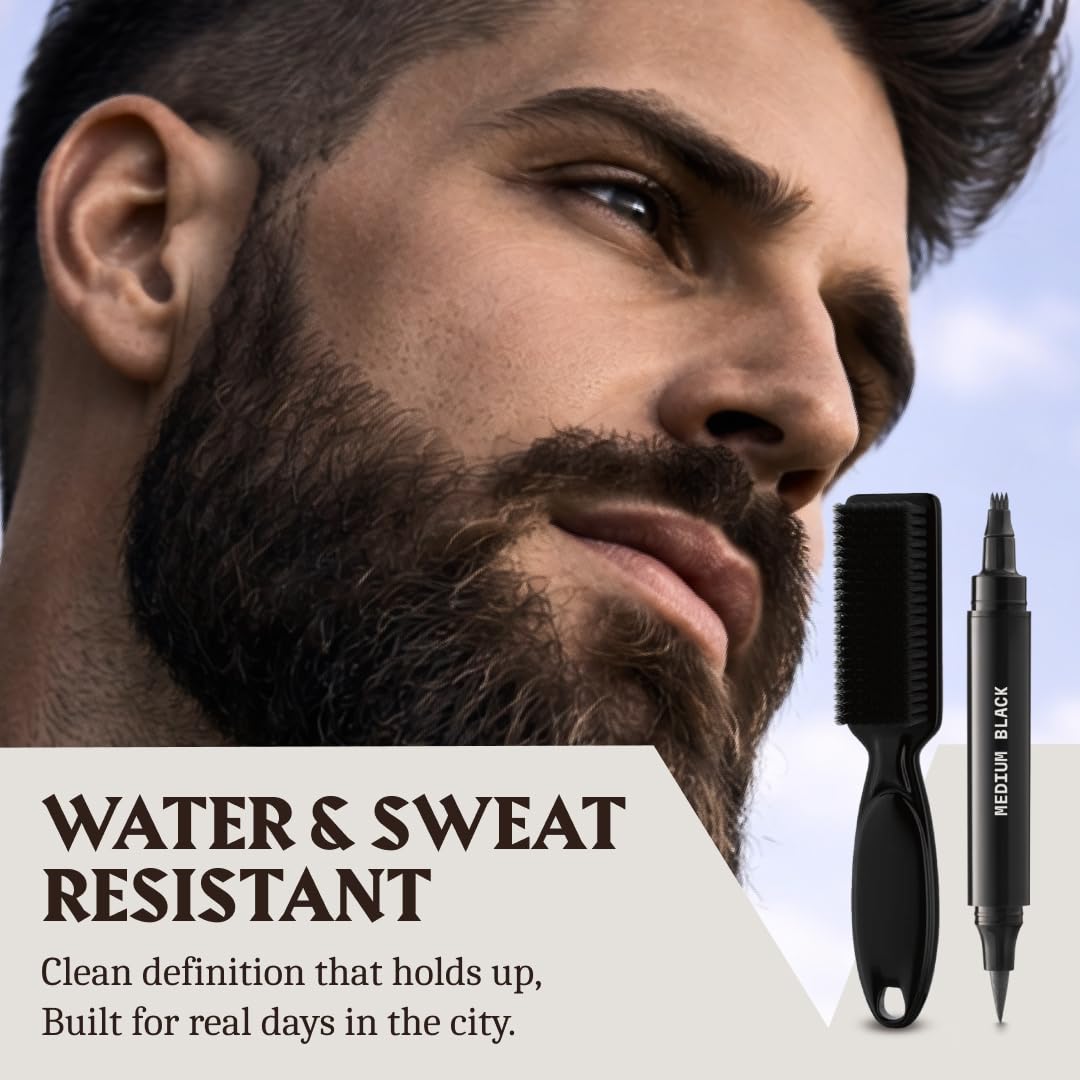 Striking Viking Beard Pencil Filler, marrone scuro – Set di matite da barba impermeabile, realistica e durevole con 1 penna stilografica e pennello, migliora i peli del viso