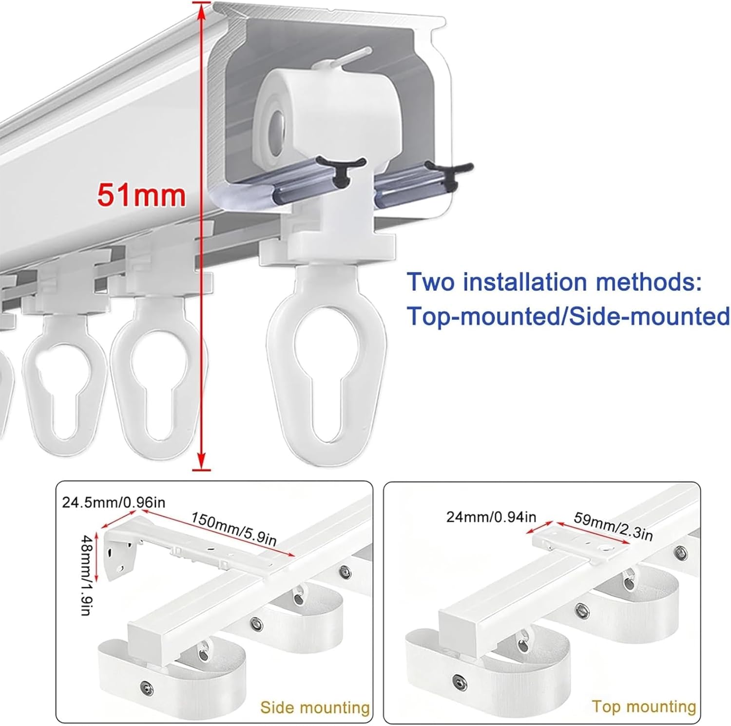 Heavy-Duty Ripplefold Curtain Track Set, Ceiling Track for Curtains Wave Ripple Fold Curtain Runners Track Aluminum Curtain Rails for Living Room Bedroom Room Divider