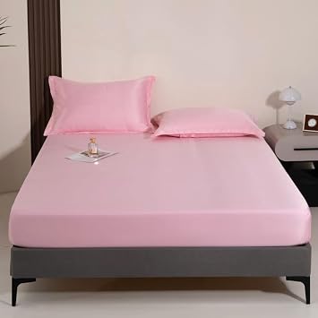 Polyester Bed Sheet- Bottom Fitted Sheet Single/Double/Queen/King Mattress Cover for Mattresses 5-30Cm Thick, Breathable Fitted Sheets Bedspread Bedding90x200cm,Pink