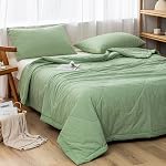 NTCOCO Summer Lightweight Comforter Set,Thin Quilt,100% Washed Cotton,Machine Washable,Soft Comfy Breathable Can Sleep Naked(Queen,Apple Green