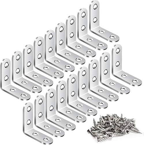 Vicuna R 18 soportes de esquina en L, soportes en L de acero inoxidable para madera, soporte de esquina, soporte de metal en ángulo recto para