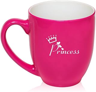 16 oz Hot Pink Large Bistro Mug Ceramic Coffee Tea Glass Cup Princess with Crown