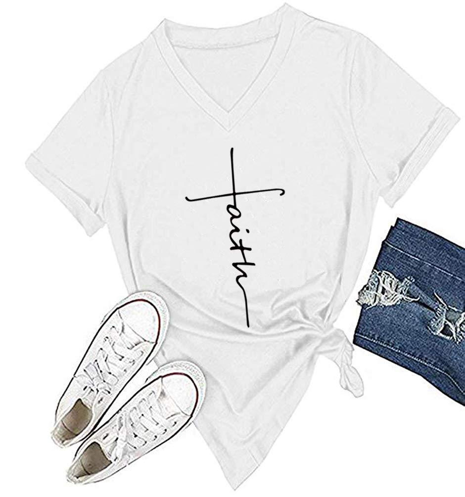 DANVOUY Women's V-Neck Summer Casual Letters Printed Short Sleeves Graphic T-Shirt