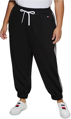 Tommy Hilfiger Sport Pantalones deportivos de punto con rayas laterales para mujer, color negro, 2X, Negro -