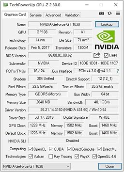 GT 1030 2GB Graphics Card GDDR5 64-Bit | Native HDMIx2,PCI-e 3.0 x4 Compatible x8 x16,DirectX 12 HDCP 2.2