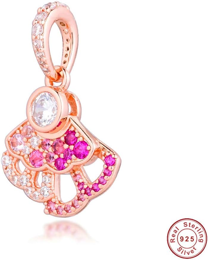 PANDOCCI 2020 Pre Autumn Rose Pink Fan Dangle Bead 925 Silver DIY Fits for Original Pandora Bracelets Charm Fashion Jewelry - Image 3