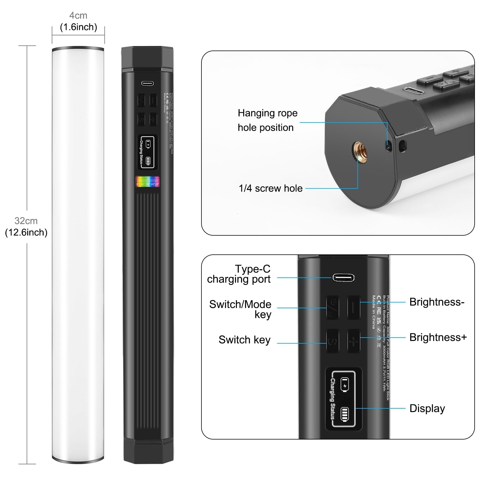 KIMISS Lumineuse de Studio RVB, Tube Lumineux LED Portable pour Photographie et Enregistrement Vidéo, Magnétique, 21 Effets D'éclairage, Batterie Rechargeable, Compatible Trépied
