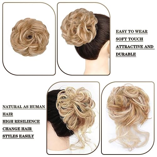 Miniatura 3 de ZERAL 2 extensiones de cabello con moño desordenado y despeinado con bandas elásticas para el cabello rizado para mujeres (2 unidades, #22H613)