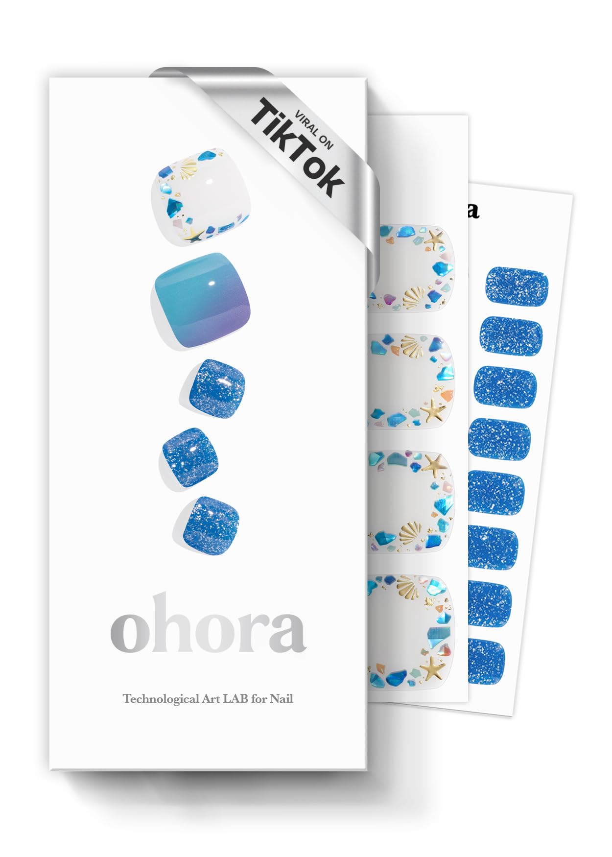 ohora Semi Cured Gel Pedicure Strips (P Beach Diving) - Works with Any Nail Lamps, Salon-Quality, Long Lasting, Easy to Apply & Remove - Includes 2 Prep Pads, Nail File & Wooden Stick