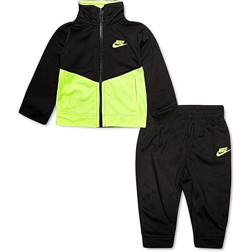 Nike Boy`s Zip Track Jacket & Jogger Pants Set (Black(66F192-KE4)/Volt, 4)