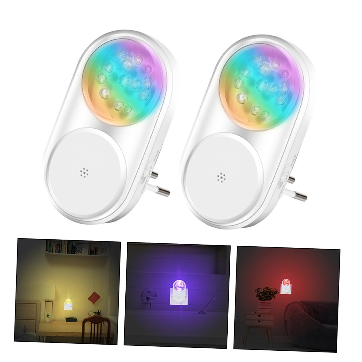 Uonlytech Luces Nocturnas Enchufables LED Sensor Crepuscular, Modo Rgb y Luz Cálida, Doble Pack, Luz Automática para Pasillos y Dormitorio, Voltaje Ac220, Lámparas de Pared Compactas Hogar