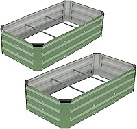 G GOOD GAIN 4x2x1ft Galvanized Raised Garden Beds (2 Pack) - Heavy-Duty Metal Planters for Vegetables Flowers Herbs, Olive Green