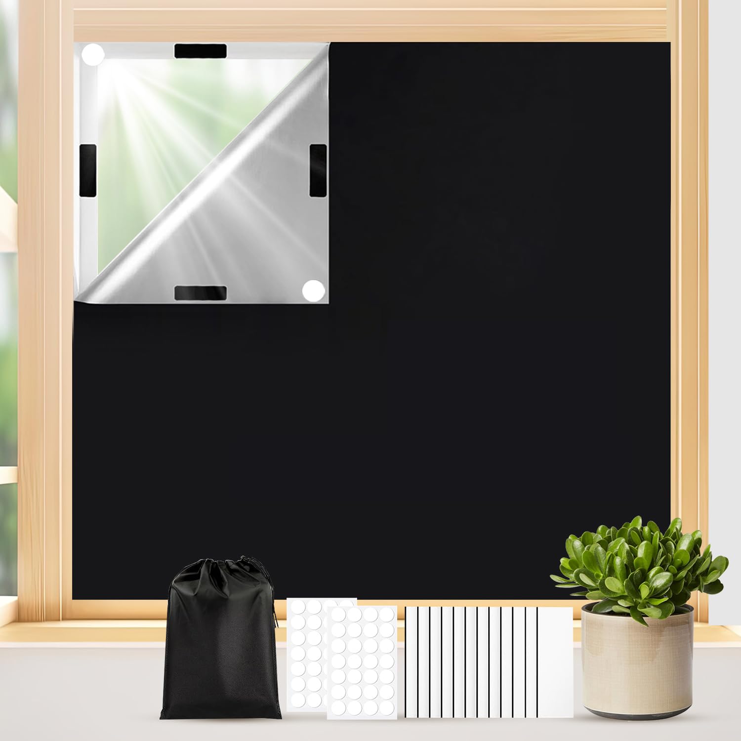 휴대용 암막 블라인드 300X145CM 드릴이 없는 암막 블라인드 WINDOWS용 암막 블라인드 임시 암막 블라인드 자가 접착 테이프 용 침실 여행용 암막 소재