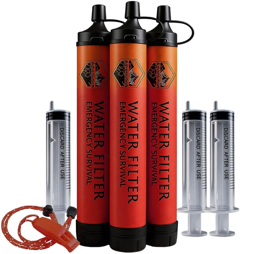 Paquete de 3 pajitas de filtro de agua con silbato de emergencia | Equipo de supervivencia portátil al aire libre para acampar, senderismo, mochilero, caza, pesca, viajes y kits de evacuación de emergencia para el hogar y el coche
