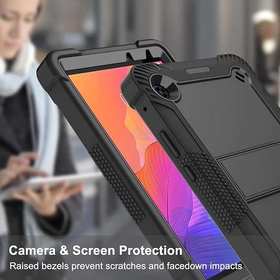 Tablet Computer Case for Huawei MatePad T8 8 inch Cover with Built-in Stand for Heavy Duty Military Grade Shockproof Hard Hybrid,Black