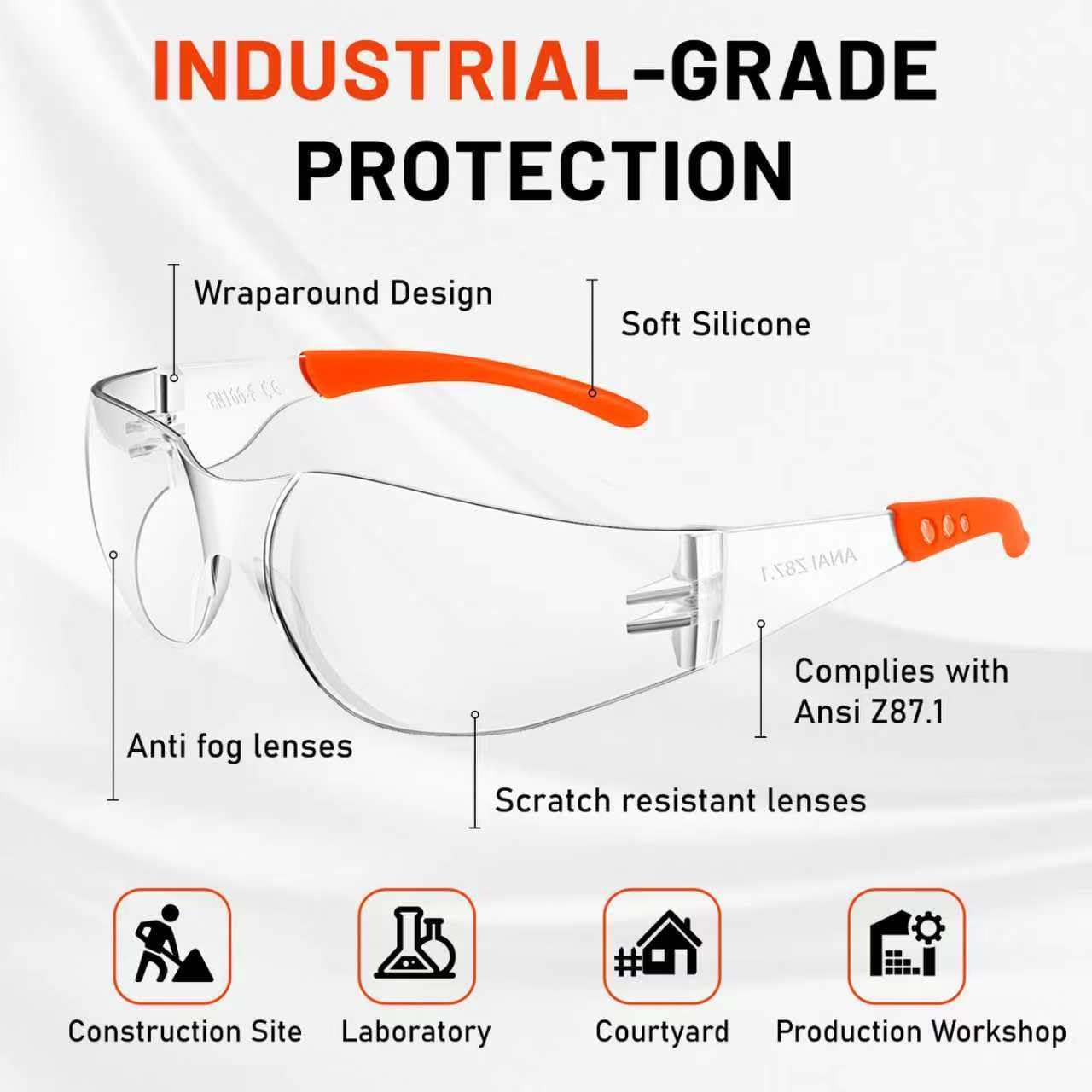 Anti Fog Wraparound Safety Glasses Bulk, ANSI Z87.1 Certified for Construction, Yard Work, Laboratories - Image 3