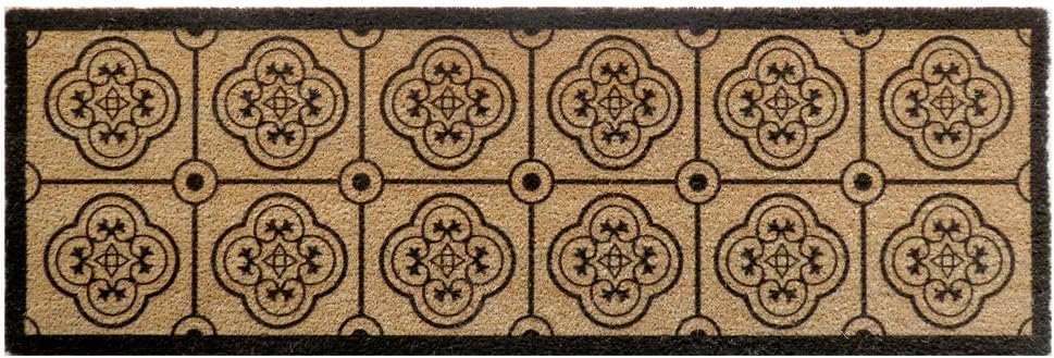 - ATMAH Moroccan Tile Coir Door Mat 120 x 40 cm Runner | Anti Slip PVC Backing | Dirt Trapper | Indoor & Covered Outdoor Entrance Mat | Natural