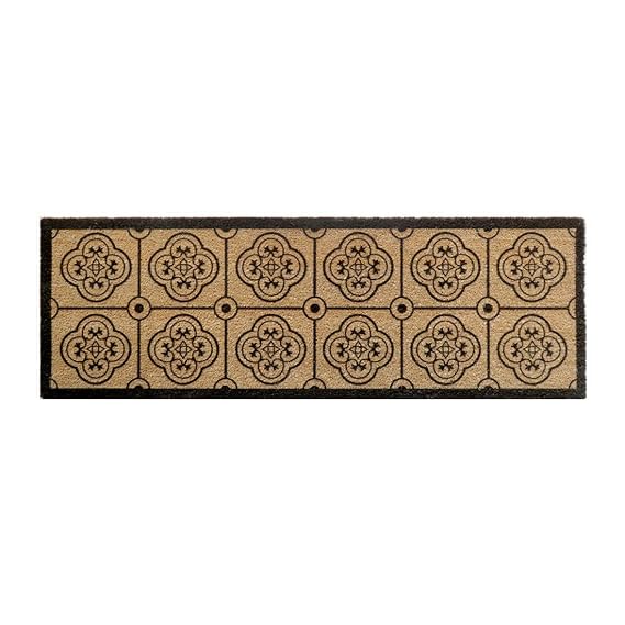 ATMAH Coir Doormat Moroccan Tile Design, (Natural, 120cm X 40cm, Rectangular)
