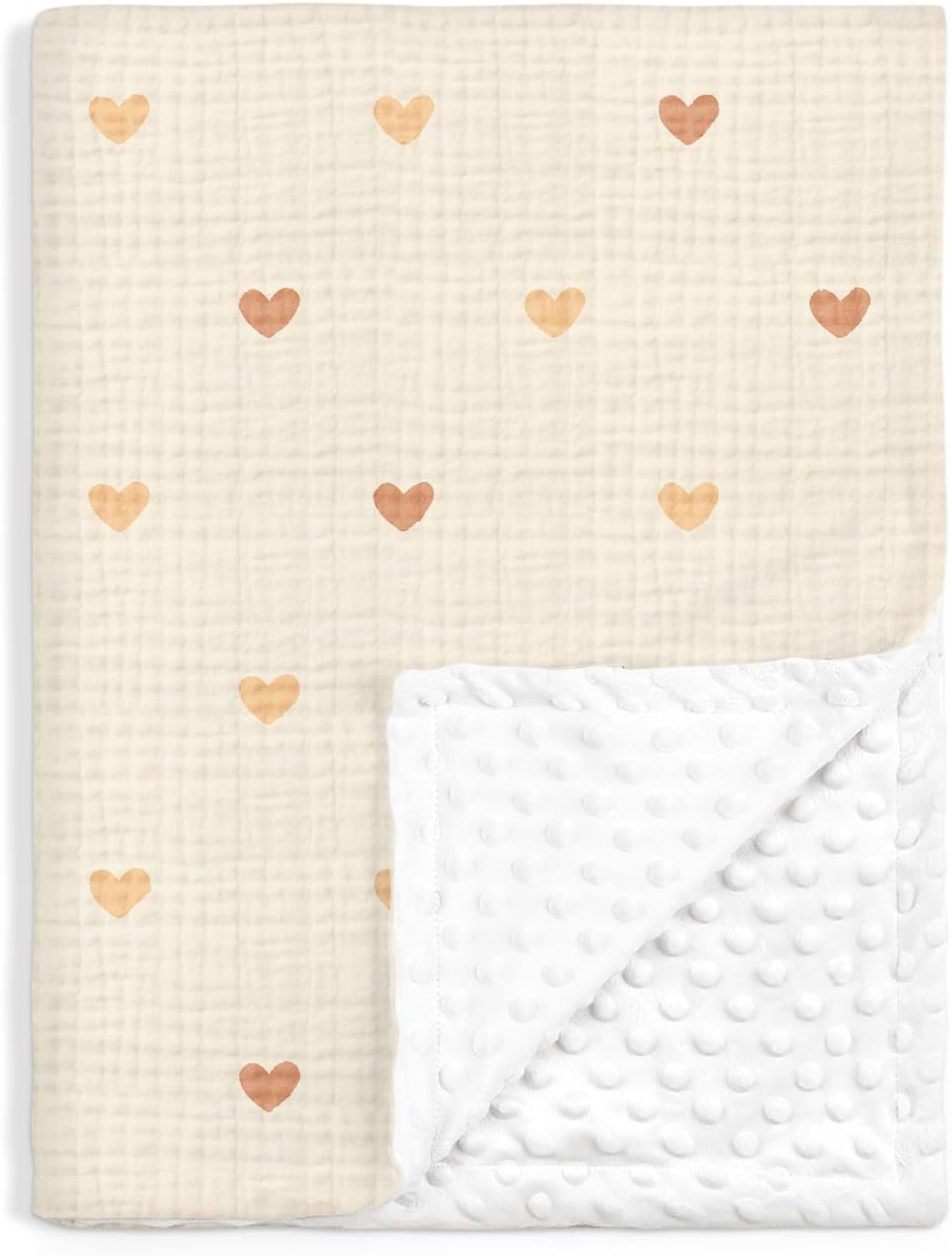 Heart Baby Blankets for Girls, Soft Nursery Minky Blankets with Muslin and Dotted Fleece Back 30×40 inches, Receiving Bed Quilt for Newborn, Infants, Toddlers
