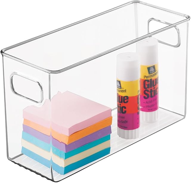 mDesign Desk Organiser - Stylish Office Accessories - Desktop and Drawer Tidy Suitable for Markers, Rulers, Scissors, and More - Transparent
