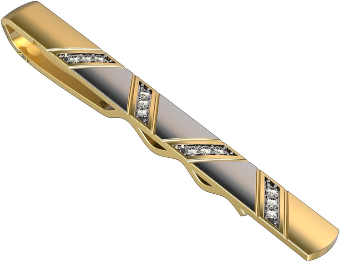 10k Dual Tone Yellow Gold Diamond Studded Tie Pin Clip Solid Gold With 0.12 Carat Diamonds (tccw)