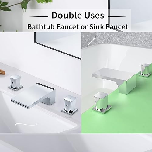 Miniatura 10 de Grifo de bañera romana de cascada para montaje en cubierta, 3 agujeros, 2 asas con grifo de llenado de bañera para alto flujo, níquel cepillado,