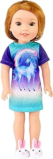 American Fashion World Unicorn Nightgown Pajamas for 14-Inch Dolls | Premium Quality & Trendy Design | Dolls Clothes | Outfit Fashions for Dolls for Popular Brands