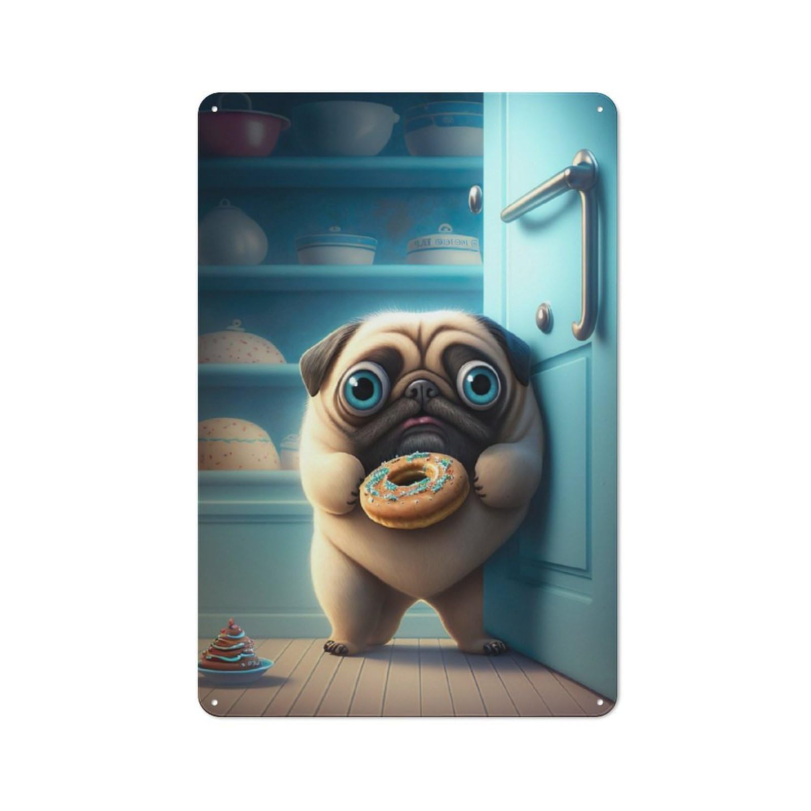Junmoney Pug Stealing Donuts Vintage Tin Wall Plaque 30X20cm For Workshop Wall, A Decorative Christmas Gift For Makers And Diy Enthusiasts
