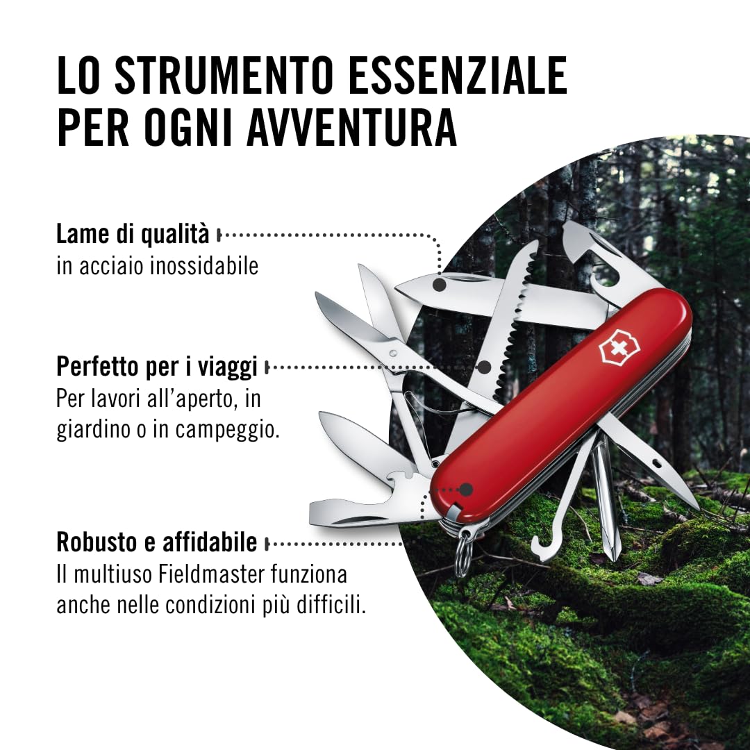Victorinox Fieldmaster, coltellino svizzero (15 funzioni, cacciavite Phillips, lama, grande, forbici) rosso