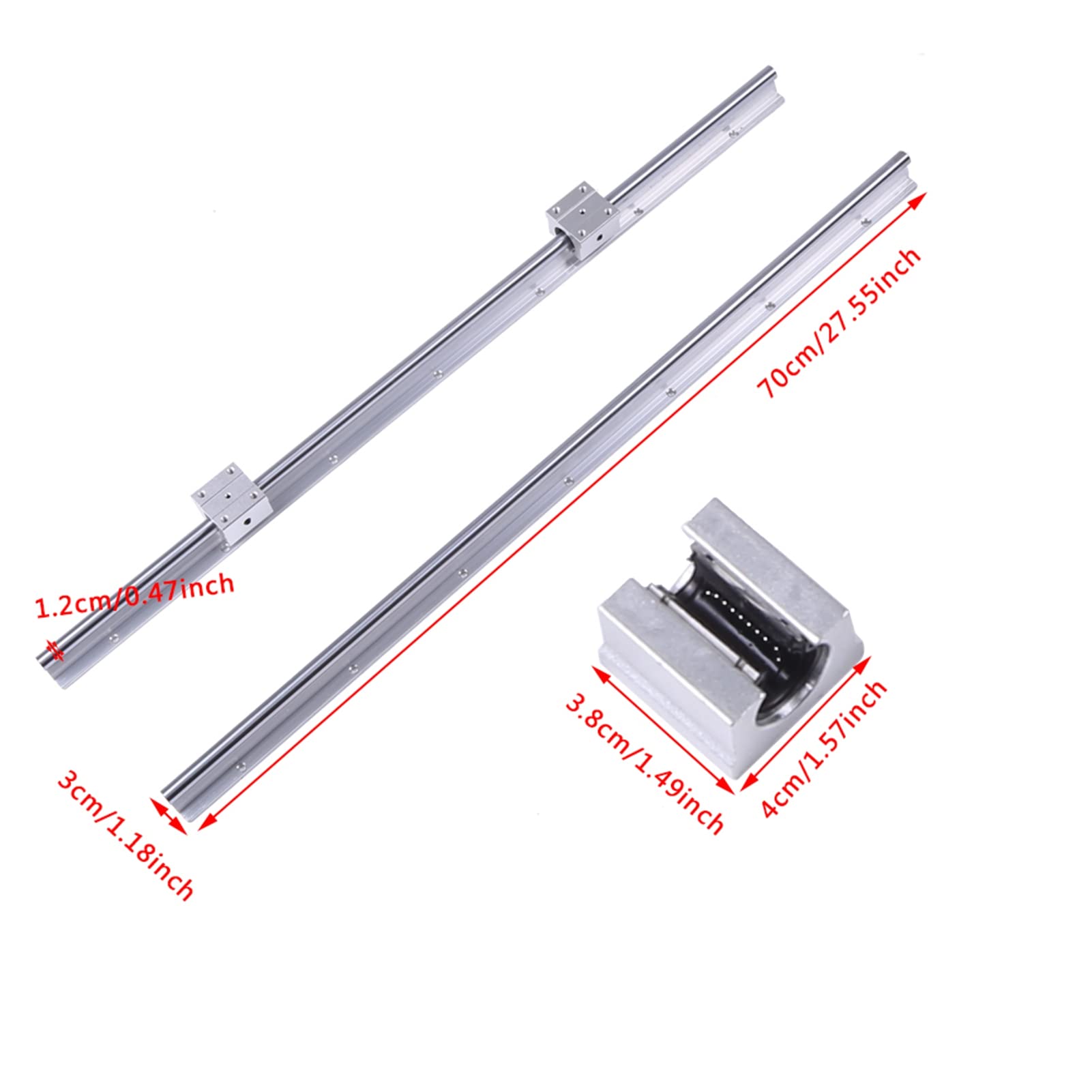 Glissière de Rail Linéaire, Roulement Linéaire, Arbre de Guidage de Glissière de Rail de Roulement Linéaire 2 Pièces SBR12-700mm 12MM Kit CNC 4 Pièces Blocs SBR12UU