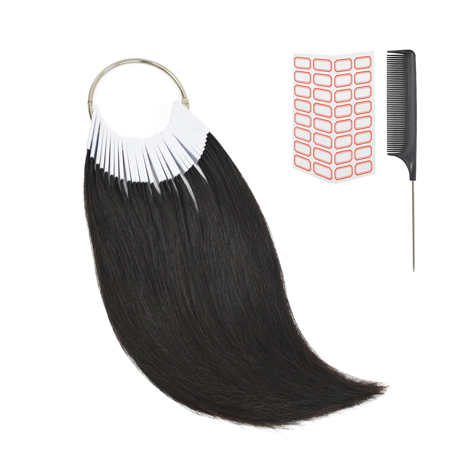 30 pcs 8 Inch Human Hair Swatches Testing Color Samples Rings for Hair Extensions Salon Hair Color Chart (Black)