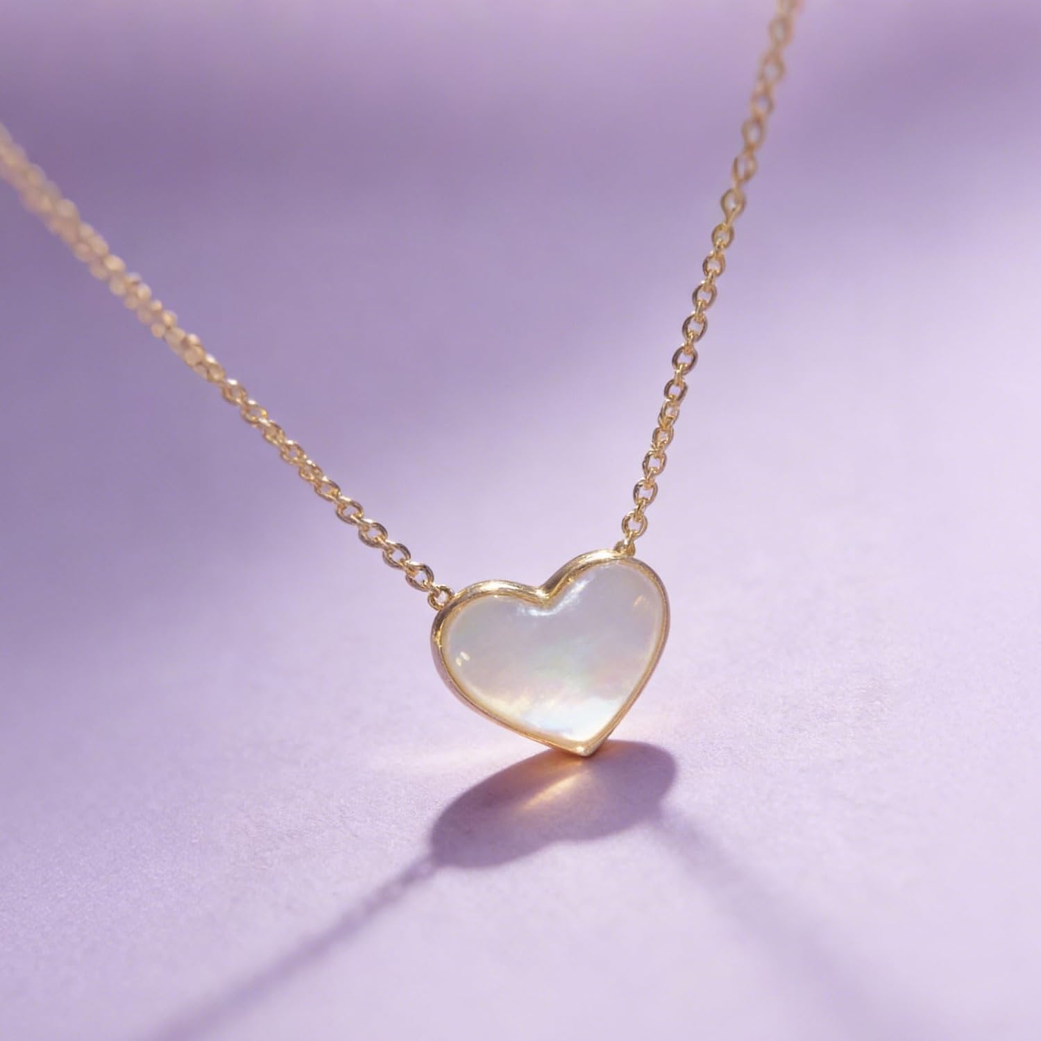 Mother of Pearl Heart Necklace for Women, Dainty Gold Plated Pendant Necklace, Minimalist Layering Jewelry, Simple Everyday Necklace, Sweet Gift for Birthday, Anniversary, Valentines - Image 2