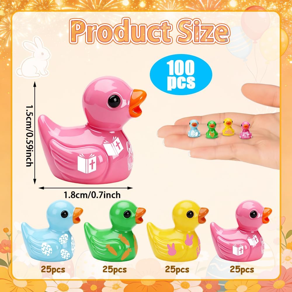 AWEELON100Pcs Mini Easter Resin Ducks Bulk Tiny Duck Figurines Multicolor Mini Ducks Miniature for Garden Landscape Dollhouse Ornament for Easter Day Birthday Ornaments（4 Color）