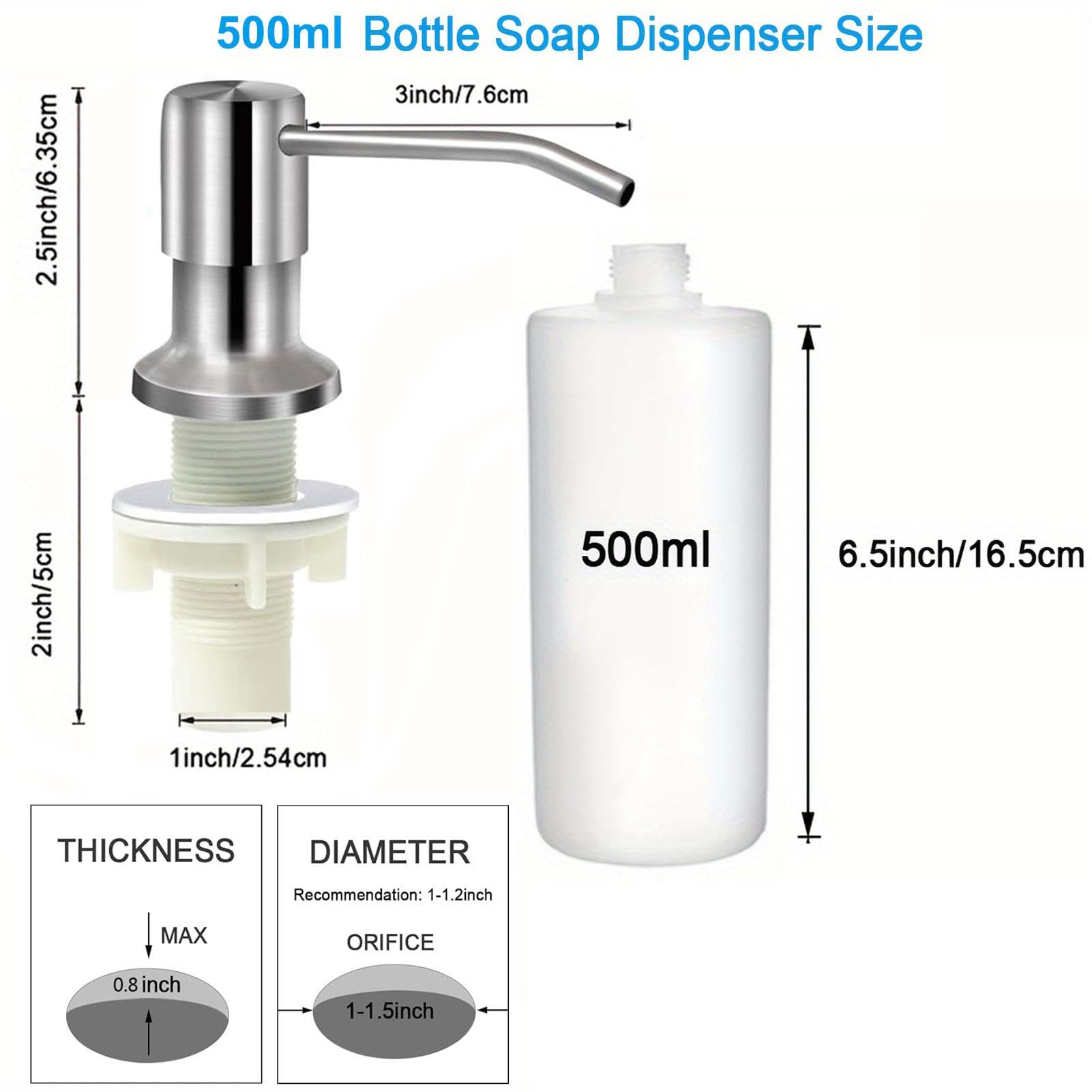 Dispensador de jabón para fregadero de cocina, dispensador de jabón de acero inoxidable, dispensador de jabón líquido, botella de jabón de 350 ml/500 ml, rotación de 360 grados, herramientas de