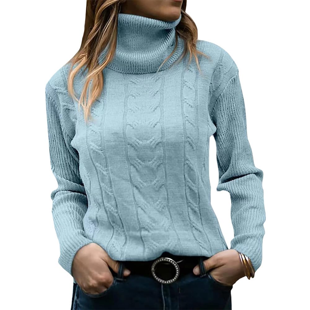 Womens Turtleneck Sweater Long Sleeve Solid Winter Cable Knit Fitted Business Fall Outfits Work Casual Pullover Tops