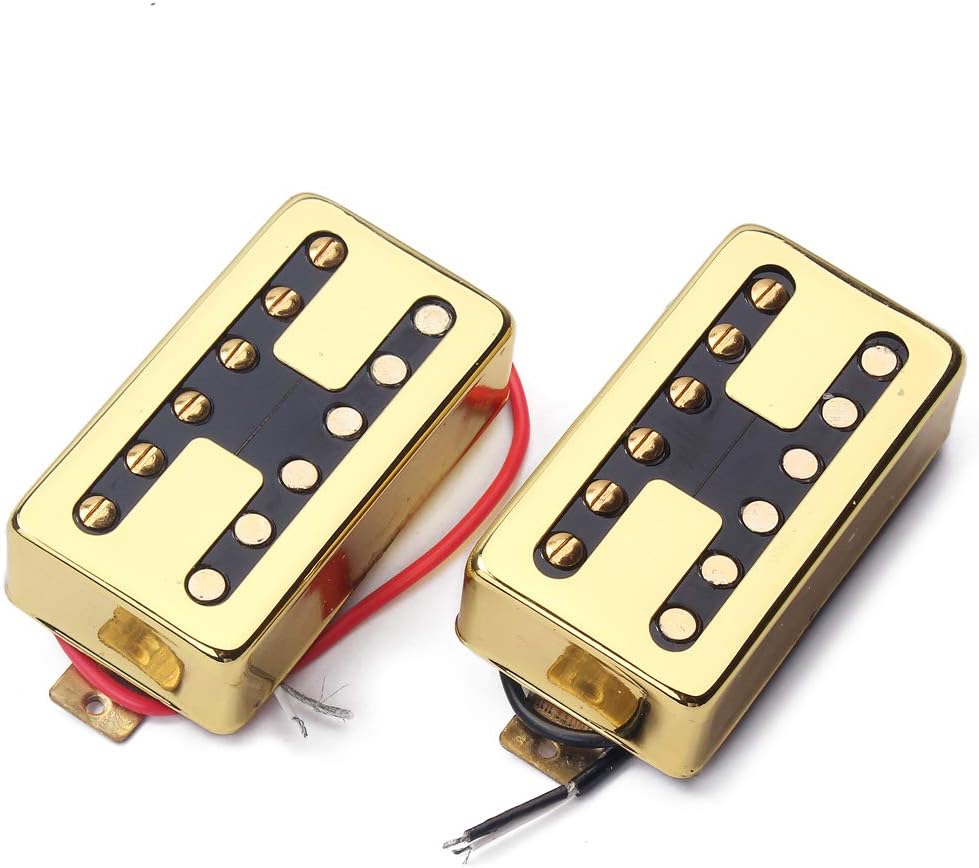 Alnico 5 Humbucker Double Coil Guitar Pickup Set H Style Neck and Bridge Pickups Compatible with Les Paul LP Style Electric Guitar Replacement (Gold)