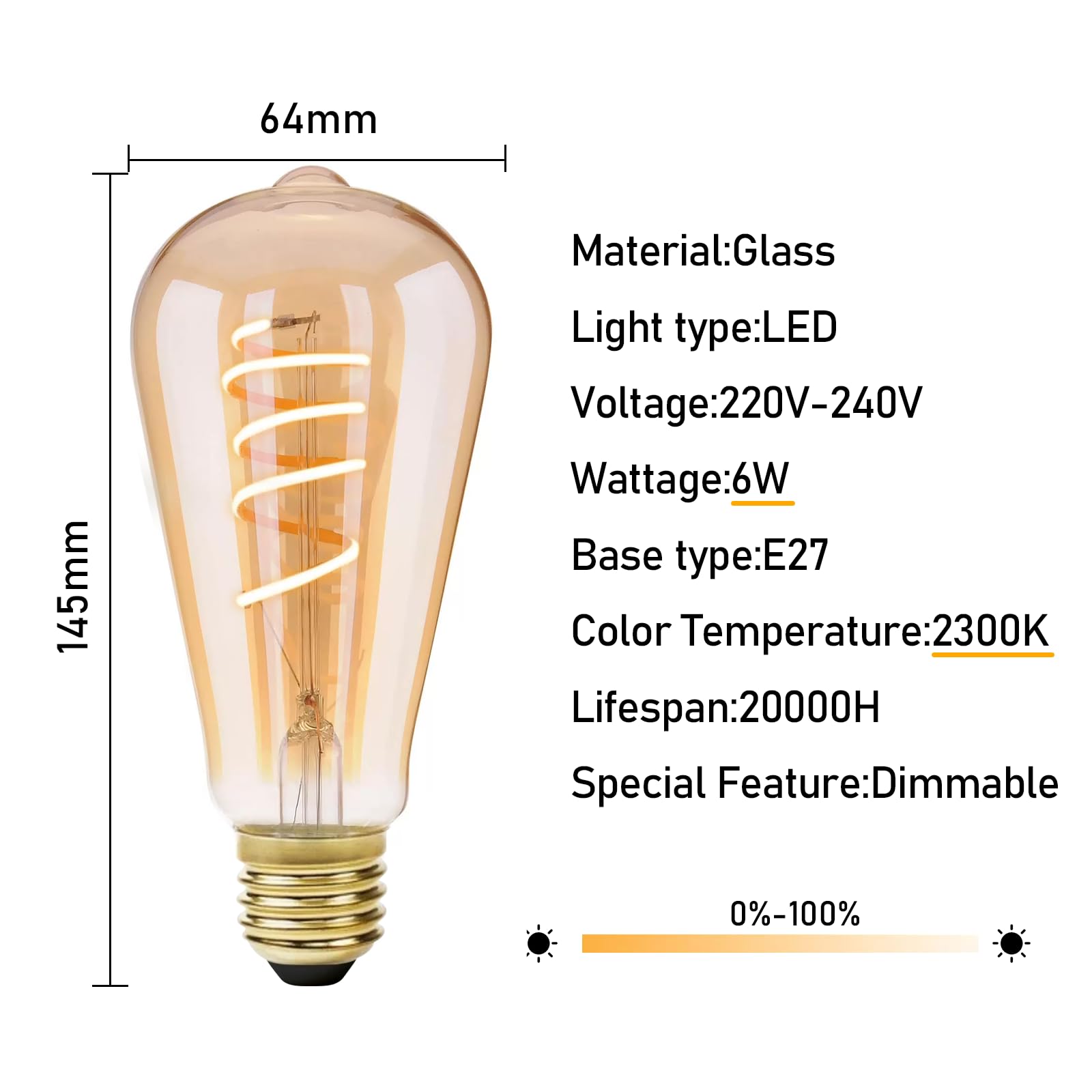 MLOQI 3 Pack E27 Screw Bulb Vintage Edison LED Light Bulbs, 6W, 2200K - Image 2