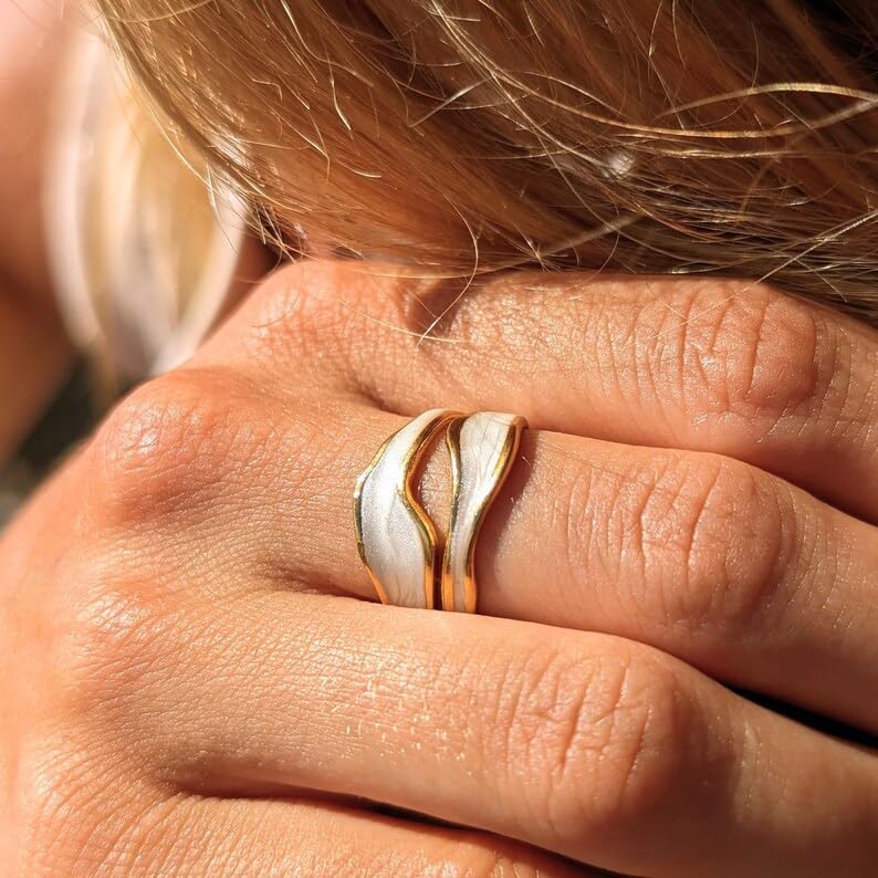 14K Gold Plated Adjustable Wave Ring for Women Non Tarnish | Waterproof, Hypoallergenic Jewelry | Stackable, Index Finger – Stylish Open Band for Everyday Wear image 3 of 7 B0DS6C6SGC