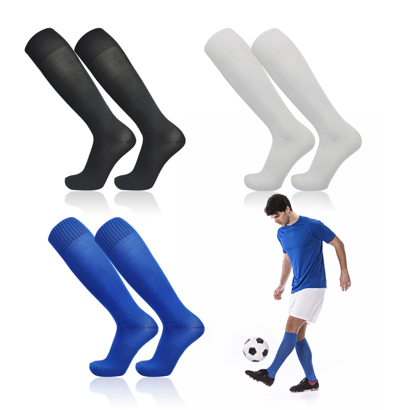 TUONYIS 3 Pairs Unisex Football Socks Football Socks Soccer Socks Long Sports Sock Knee High Sport Socks for Outdoor Sports 39-44 (Multicolor)