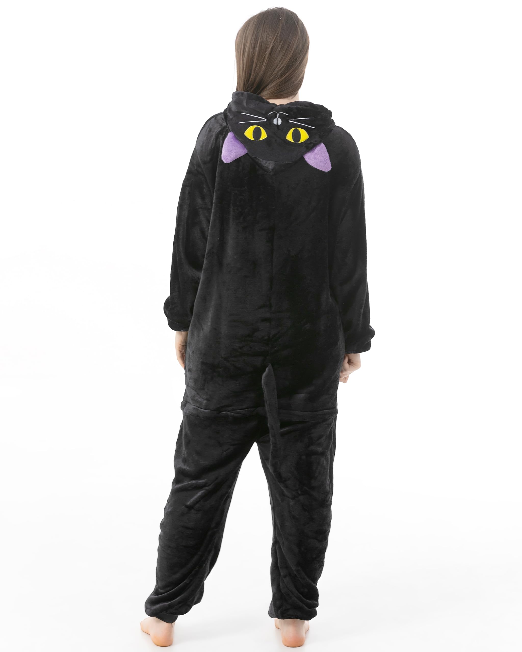 Katara 1744 Kigurumi Pigiama Onesie Costume Animale Carnevale Party Festa Cosplay Monopezzo, Gatto Nero - Taglia L
