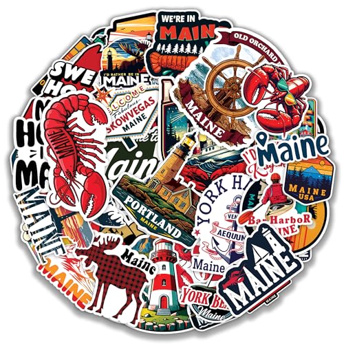 MONIZY Maine State Travel Stickers 50 Pieces Vinyl Waterproof Decal for Laptop Water Bottle Phone Car Window Bike Motorcycle Stakeboard Scrapbook Vacation Sticker Gifts