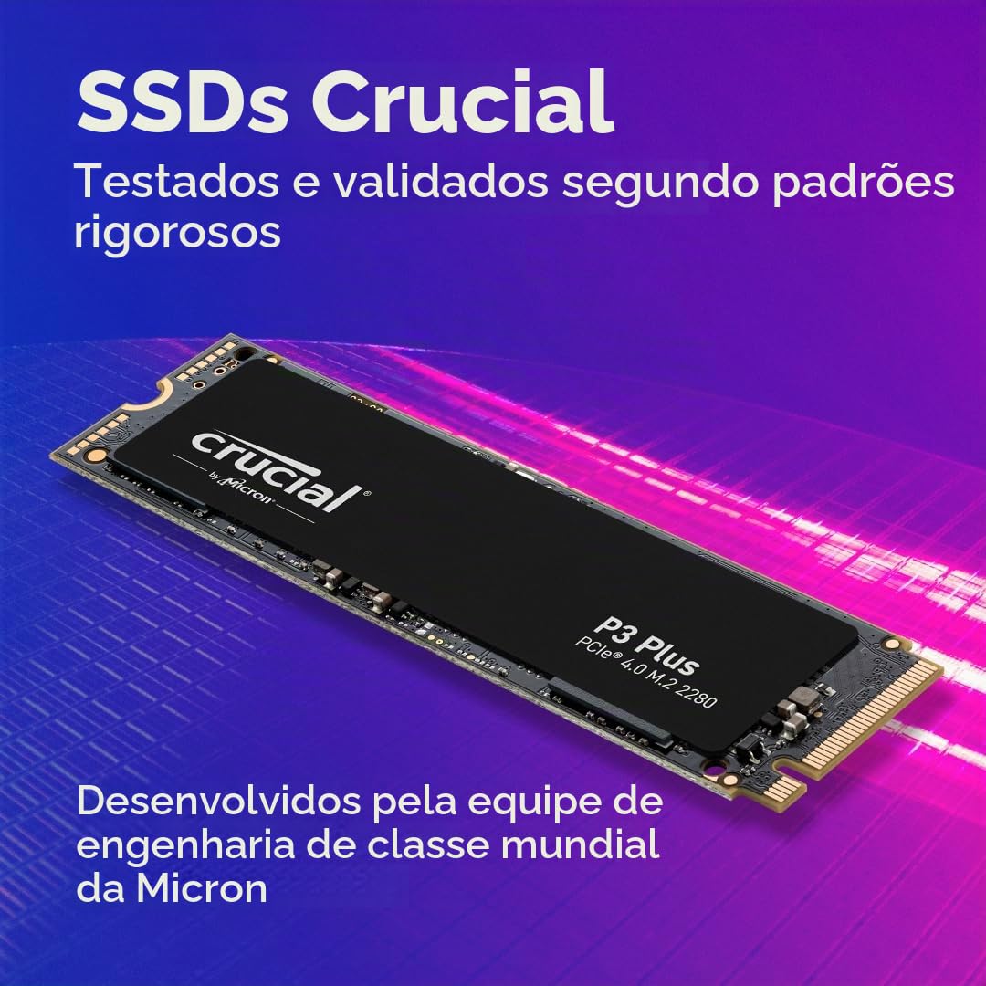 Crucial, SSD P3 Plus 2TB NVMe M.2 2280 (Leitura até 5000MB/s e