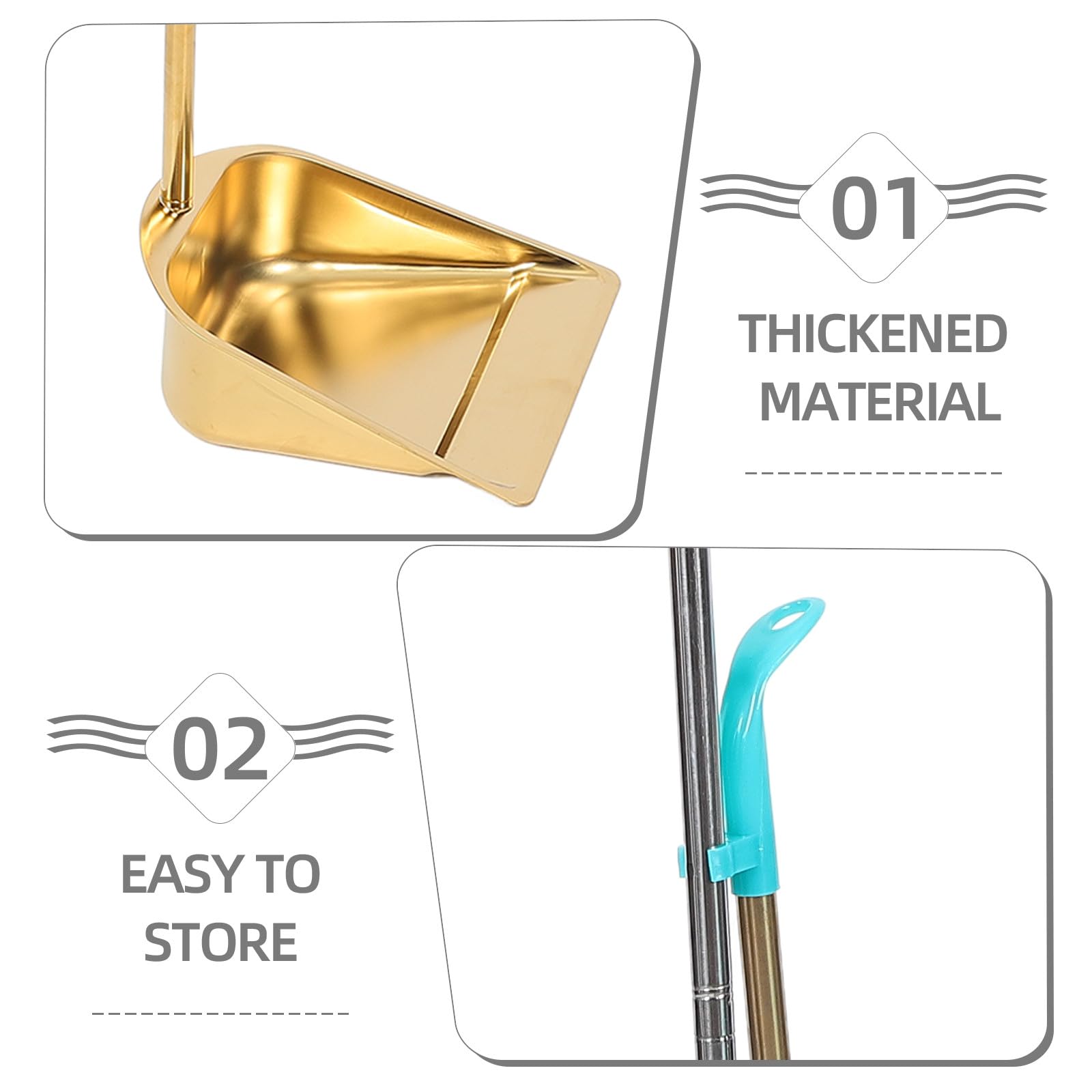 Ergonomisches Besen und Kehrschaufel Satz aus Goldenem Edelstahl Leicht und Tragbar für Lager und Gehwege 1 Satz Reinigungsset für Haushalt und Außenbereich