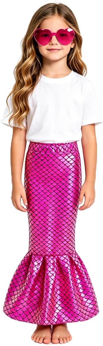 Girls Maxi Skirt Mermaid Long Skirts Shiny Outfits Elastic Waist Dress 4-12 Years