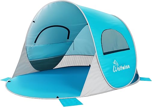 Wolfwise Pop up Beach Tent Sun Shelter with UPF50+ UV Protection, Instant Easy Setup Popup Beach Shade Canopy for 2 Person, Portable & Foldable with Carring Bag, 79 4938 in, Blue