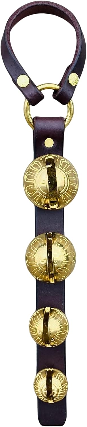 Boxwood and Mum Handmade Sleigh Bells for Door Handle, Christmas Bells Door Knocker, Jingle Bells Door Hanger, Christmas Decorations Door Bell, Amish Made in USA (4 Brass Bell Door Decorations)