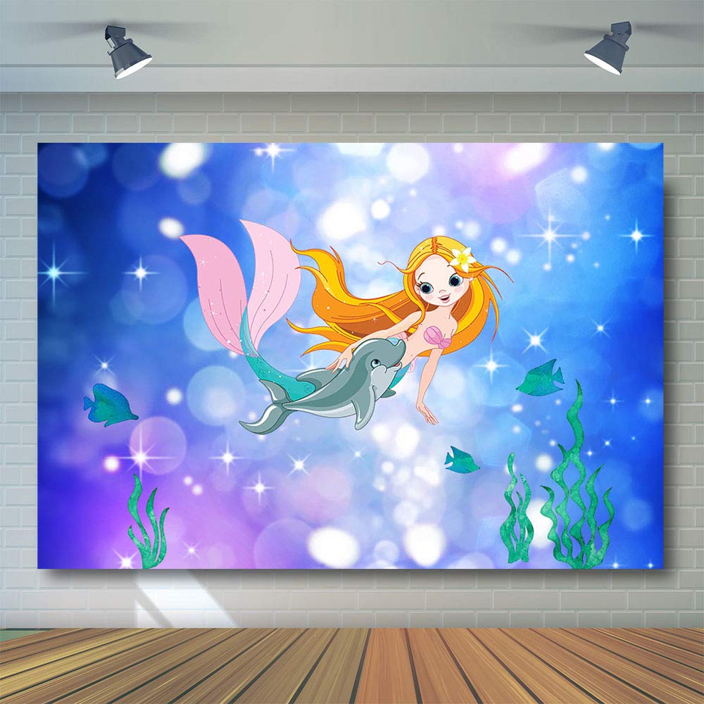 COMOPHOTO Mermaid Theme Photography Backdrop 7x5ft Baby Cartoon Seabed Party Decorations Photo Backdrop for Pictures